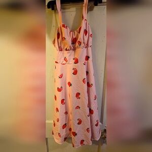 Pink Strawberry Print Dress with Spaghetti Straps